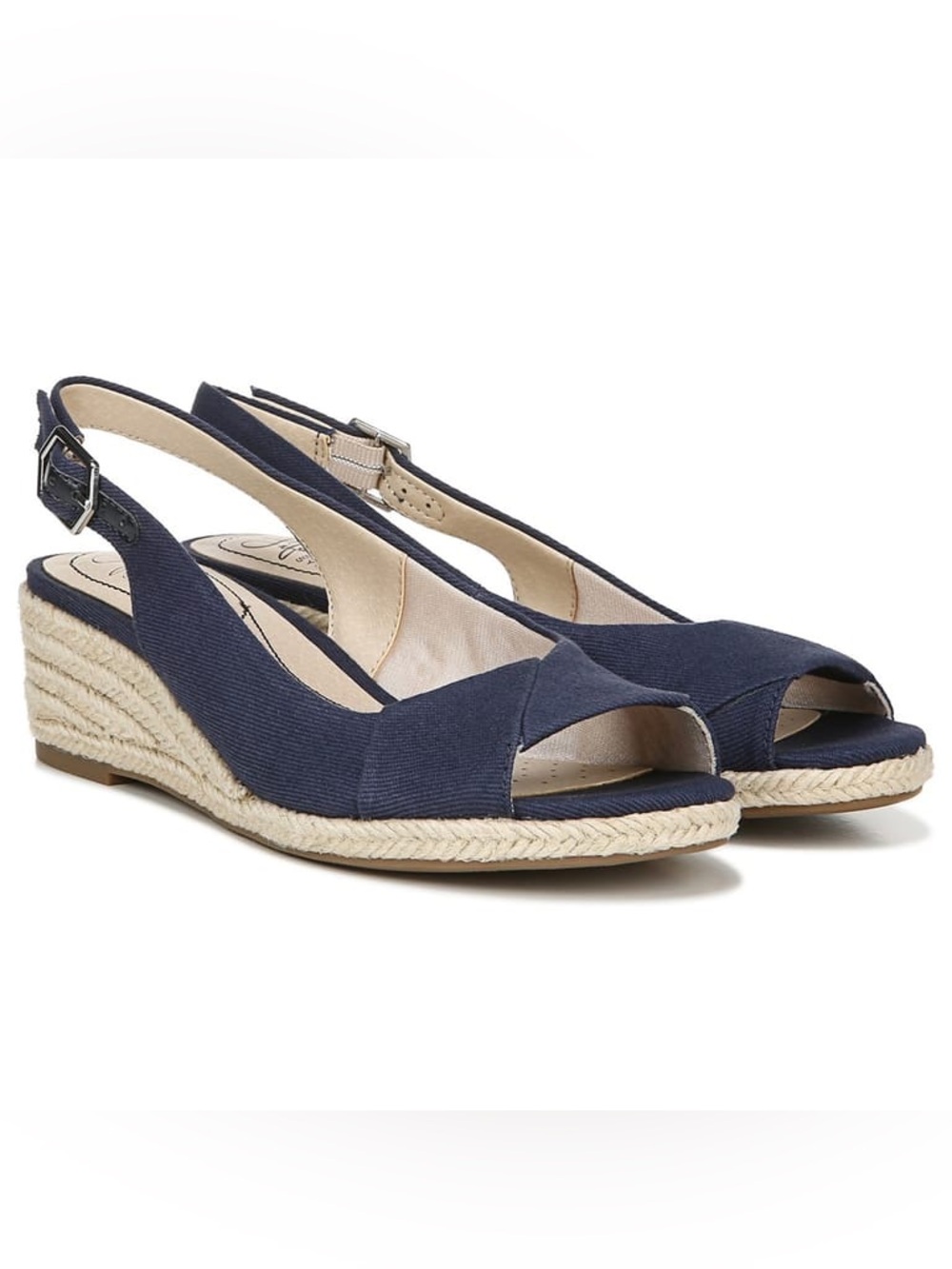 Life Stride Women's Socialite Peep Toe Slingback Espadrille Wedge Sandal - Navy